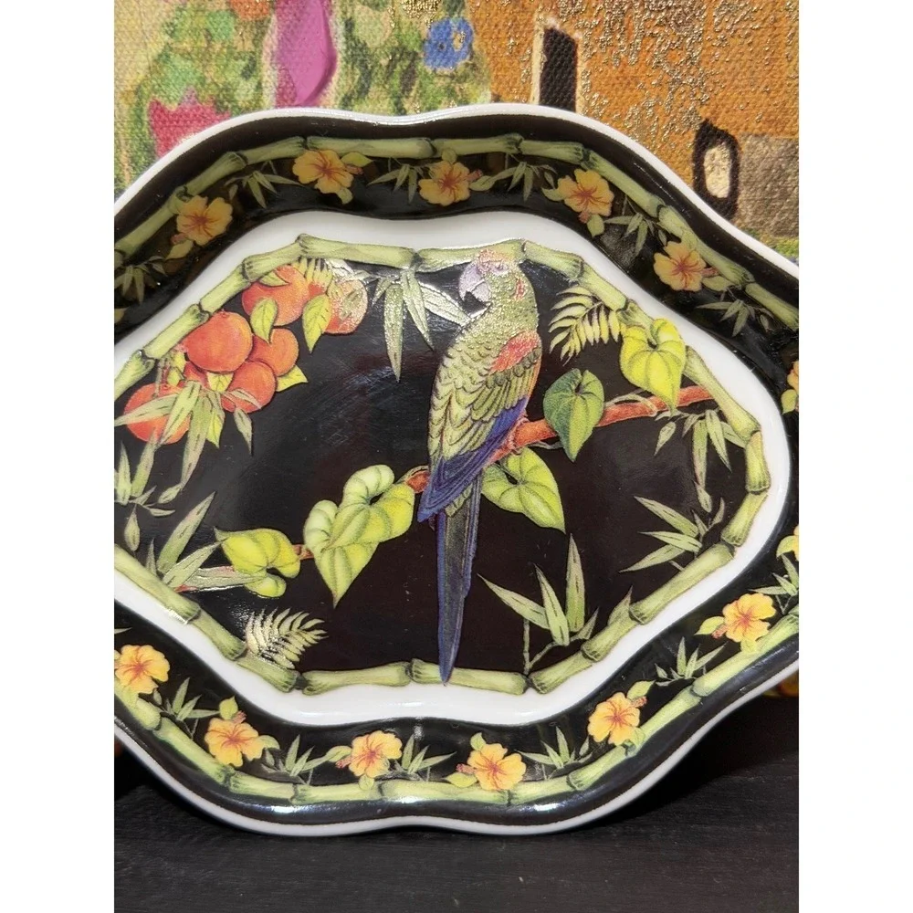 Andrea Green Winged Sadek Macaw Collection Siddhia Hutchinson Trinket Dish Black